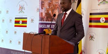 Didacus Okoth, the UBOS spokesperson addressing journalists at Media Centre