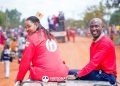 MP Brenda Nabukenya and Bamunanika County MP Robert Ssekitoleeko ride atop a vehicle during NUP presidential candidate Robert Kyagulanyi’s procession to a rally in Nakasongola.