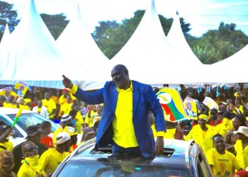 Nsereko arrives for his campaign rally in Nakaseke South.