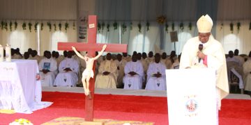 Bishop Jjumba during the mass.