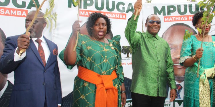 The nominated Candidates for DF, Abed Bwanika, Juliet Kakande and Mathias Mpuuga.