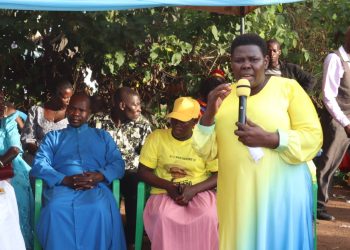 Namayanja addressing parents at the speech day.