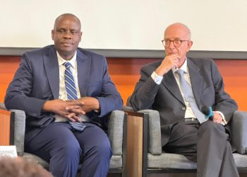 Minister Balaam Barugahara Ateenyi with Italy’s Ambassador to Uganda, Mauro Massoni, during the closing of the Lab Innova for Africa training program in Kampala.
