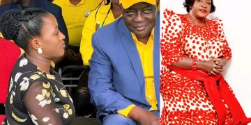 Justine Nameere kneels before her father as Rose Nalubowa is also seen kneeling