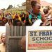 School director Fred Kafumbe is seen blocking residents from entering St. Francis Schools Naggalama during the tense confrontation over a disputed access road