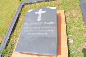 The grave of Rev. Godfrey Bazira at Namugongo Seminary where the former principal was laid to rest after he was killed while protecting students during the 1984 violence.