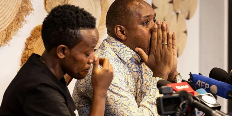 Activists Boniface Mwangi (right) and Agather Atuhaire (left), who allege they were sexually assaulted while in detention in Tanzania last year. (File photo)