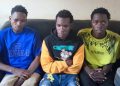 From left to right are Hassan Mugoya, Ashiraf Kyakatuka and Asuman Isanga detained at Iganga Central Police Station over alleged impersonation