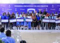 Stanbic National Schools Championship 11th edition regional Finalists pose for the group photo with after the bootcamp session in Gayaza High School, Wakiso District.