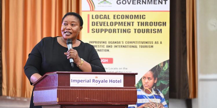 Minister for the Presidency Hon. Babirye Milly Babalanda addresses local government leaders during a meeting at Imperial Royale Hotel in Kampala.
